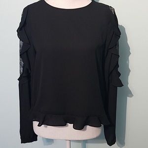 Zara Size L Black Lace Sleeve Blouse